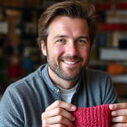 Leo Carter, instructor, demonstrating brioche knitting technique