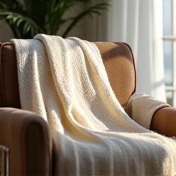 Elegant, lacy comfort shawl draped over a chair