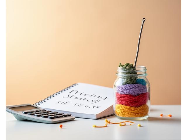 Illustration of a calculator and yarn skeins, representing the financial side of knitwear production